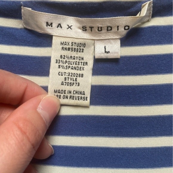 Max Studio Blue and White Striped Twisted Shoulder Tank - Picture 3 of 6